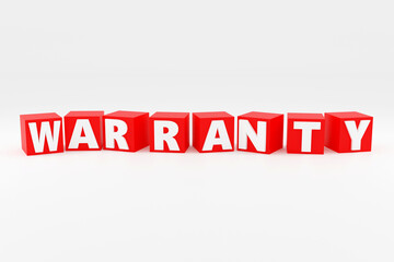 Luxury inscription warranty made by red letters, soft light, light background, 3d render