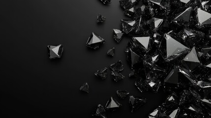 Abstract 3D Render of Glimmering Diamonds on a Dark Black Background with Shimmering Reflections