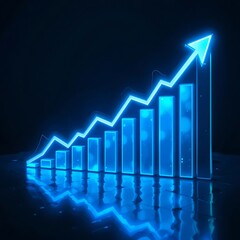Business growth graph with upward arrow on black background
