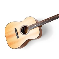 acoustic guitar on white background. An acoustic guitar with a wooden finish, perfect for music enthusiasts and performances. Isolated on white background.	