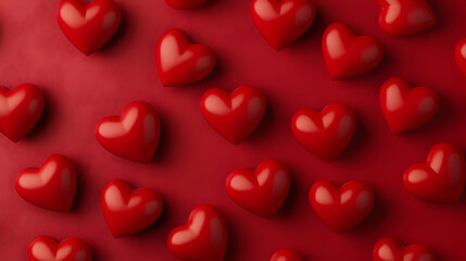 Red Hearts Pattern On Red Background