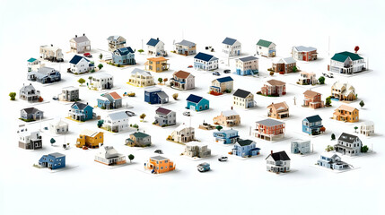 Pixelated Miniature Houses Displayed In Arrangement