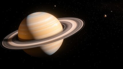 Majestic Saturn with stunning rings floats amidst distant moons