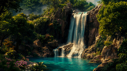 Beautiful waterfall landscape nature scenery background wallpaper HD desktop PC screensaver