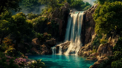 Foto auf Acrylglas Hotel Beautiful waterfall landscape nature scenery background wallpaper HD desktop PC screensaver   © MdTuhinul