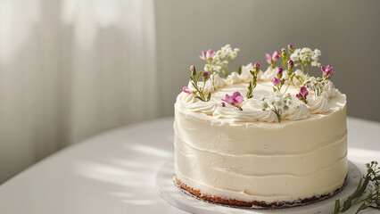 Floral Cake Delectably Frosted with Light Purple Flowers