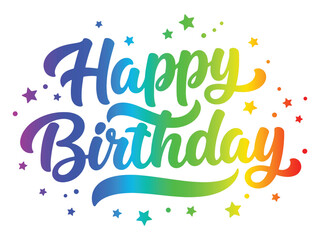Vibrant Gradient Happy Birthday Text With Festive Stars and Dots
