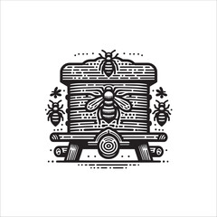 Obraz premium Simple Honeybee Hive Front View Vector Icon – Vintage Logo & Retro Illustration