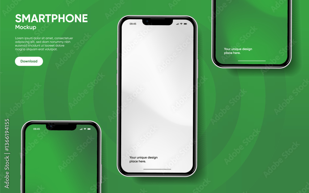 Leinwandbilder Realistic smartphone mockup. Mobile phone vector with isolated on white background. Device front view. 3D mobile phone with shadow. Realistic, high quality smart phone mockup for ui ux presentation.