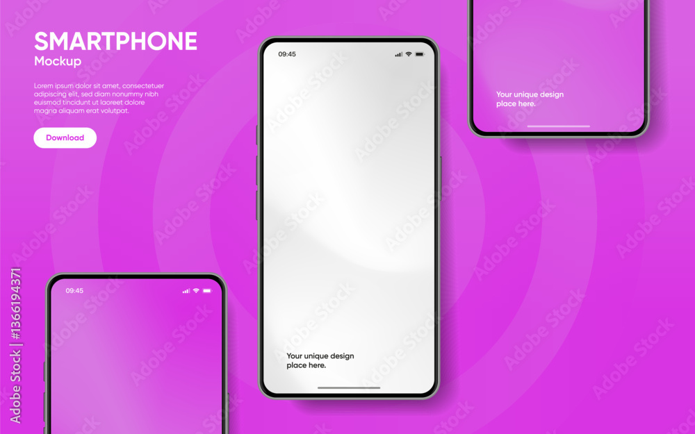 Poster Realistic smartphone mockup. Mobile phone vector with isolated on white background. Device front view. 3D mobile phone with shadow. Realistic, high quality smart phone mockup for ui ux presentation.