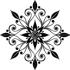 Ornamental Flourish Design with Floral Elements in Black and White for Decorative Purposes.