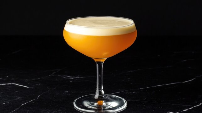 Elegant cocktail in stylish glass, showcasing frothy top and ric