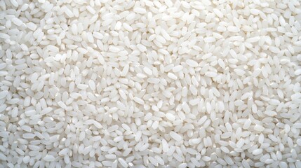 White rice grains spread across surface, showcasing texture and