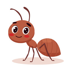 Obraz premium Cute cartoon ant character with big eyes and friendly smile