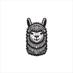 Simple Alpaca Head Face Front View Vector Icon &ndash; Vintage Logo & Retro Illustration
