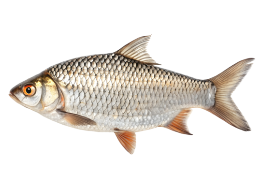 A fresh rohu fish isolated on transparent background