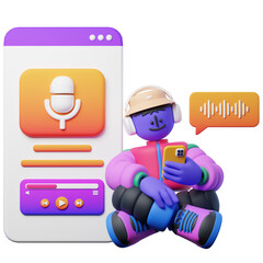 Obraz premium Man Streaming Podcast using Mobile 3D Character