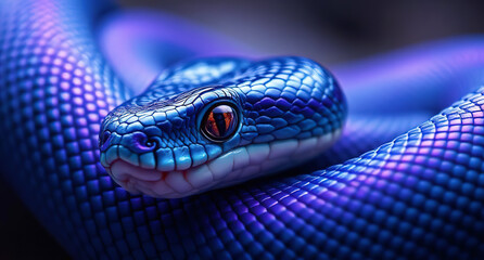 Fototapeta premium A dark blue snake with pinkish tones