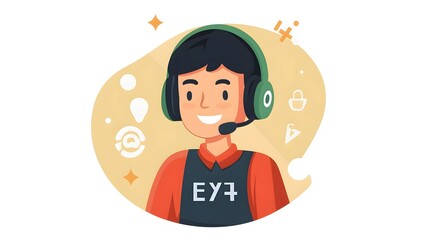 Professional Cartoon Vector Illustration of 24-Hour Support Icon for Customer Service