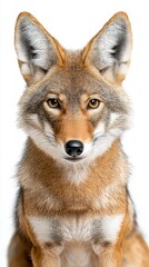 Fototapeta premium Lifelike coyote isolated on a clear white background displaying realistic details and textures in an artistic presentation