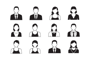 Avatar profile icon set including male and female on white.