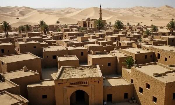 In the Arabian Desert There Is A Traditional Village. The Village Consists Of Mud Brick Buildings With Thick Walls And Small Windows. 4k video