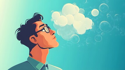Professional Cartoon Vector Illustration of a Man with Thought Bubble for Creative Projects