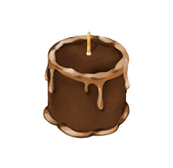 Watercolor Chocolate Cake with Candle Illustration, Festive Dessert Art