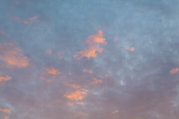 Sunset Sky with Fluffy Clouds Backlit by Sun — Golden Hour Background for Image Replacement