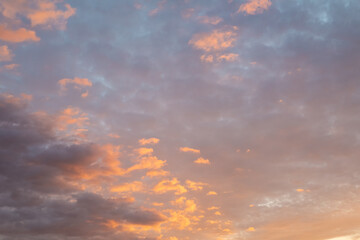 Sunset Sky with Fluffy Clouds Backlit by Sun — Golden Hour Background for Image Replacement