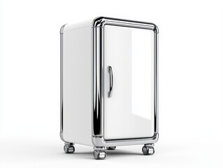 White suitcase on wheels, perfect for travel and adventure, isolated on a clean background for e-commerce display
