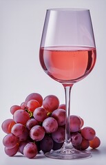 Refreshing Rose Wine in a Glass Paired With Fresh Grapes on a Clean Surface