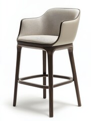 Stylish modern bar stool with neutral upholstery against white background representing comfort and minimalist design. Ideal for interior design furniture catalogs and hospitality concepts