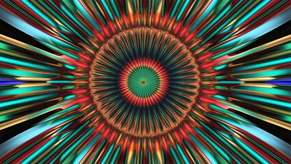 A kaleidoscopic array of concentric circles and radiating lines, vivid jewel tones like emerald, sapphire, and ruby, hypnotic symmetry, glowing highlights, ultra-high resolution