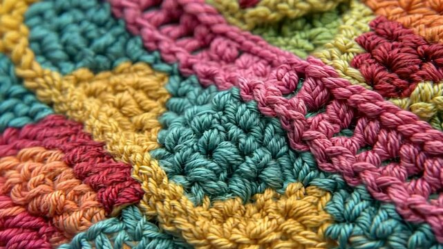 Vibrant crochet pattern showcasing intricate stitches and bright colors in a handcrafted textile