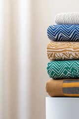 Colorful stack of patterned towels showcasing unique textures an