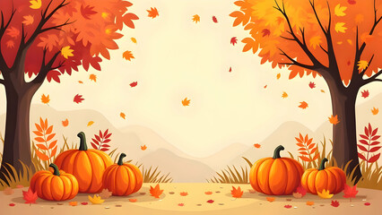 Autumn Illustration – Cozy Fall Scene with Leaves and Pumpkins