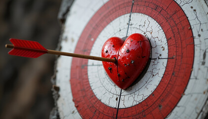 A heart on a target, pierced by an arrow
