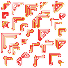 Red and gold templates corner in chinese style . Deco borders, asian ornament. Objects isolated on white background. Vector set