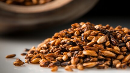 Heap of toasted malt grains, perfect ingredient for brewing craft beer