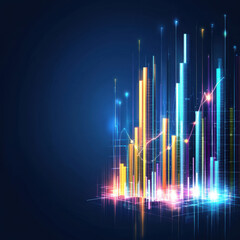 Abstract Night Cityscape with Glowing Multicolored Bar Graphs