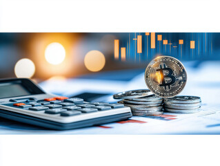 Financial Planning Calculator, Coins, and Stock Market Chart