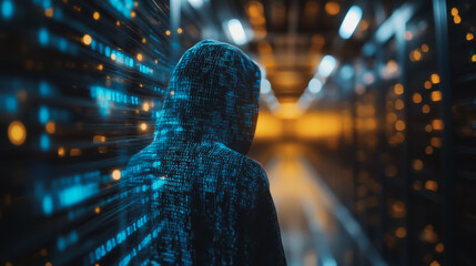 Hackers are planning to hack and attack Zeroday networks and cyber security systems in Smart digital city with Data center on cloud cyber security and Blue Binary Data Software Programming Code 