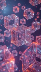 Abstract 3D geometric shapes glowing in vibrant colors  