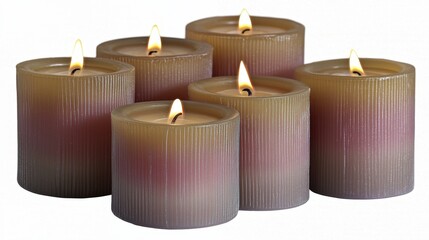 Row of lit wax candles casting gentle light in a tranquil setting