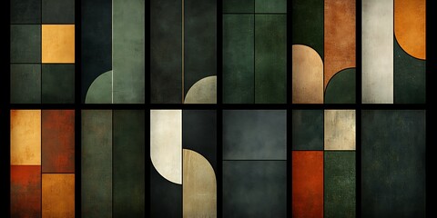 Fototapeta premium Geometric Art Deco Panels featuring Neutral Colors and Subtle Textural Elements