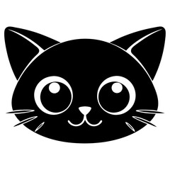 Cute Black Cat Face Silhouette with Transparent Background