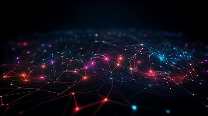 Obraz premium Abstract Network: Interconnected Nodes and Lines in a Dark Digital Landscape