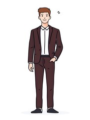 Obraz premium Cartoon man in brown suit standing confidently, symbolizing polished professionalism and leadership. Perfect for corporate strategy, executive roles, and business presentations.