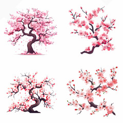 Fototapeta premium Four different trees with pink blossoms